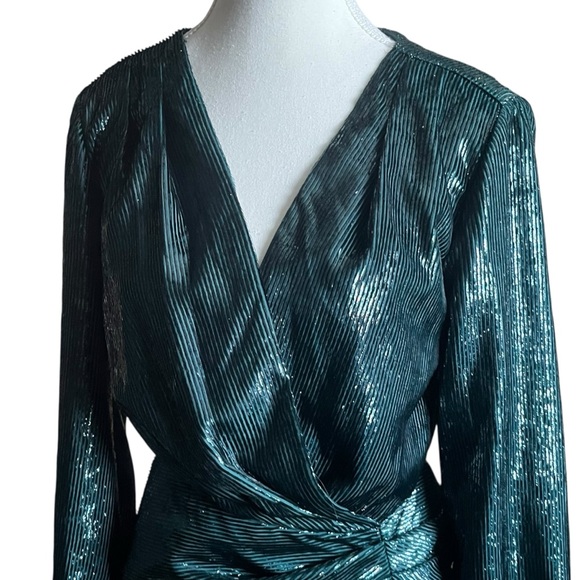 Amanda Uprichard Women's Small Long Sleeve Roma Dress in Ansella Burnout Green - Picture 4 of 11